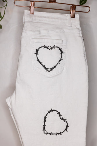 White Barbed Heart Pants