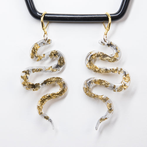 Smokey Gold Flake Snake Earrings