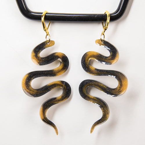 Black and Gold Snake Earrings