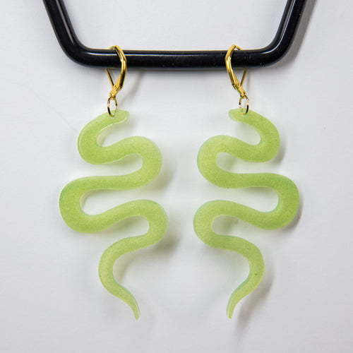 Neon Shimmer Green Snake Earrings