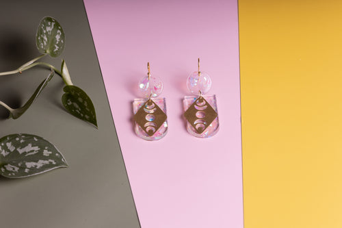 Iridescent Moon Badge Earrings